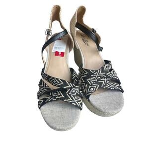 Lucky Brand Mahima Women’s Wedge Espadrille Sandals Size 8 M, Black/Beige 2684